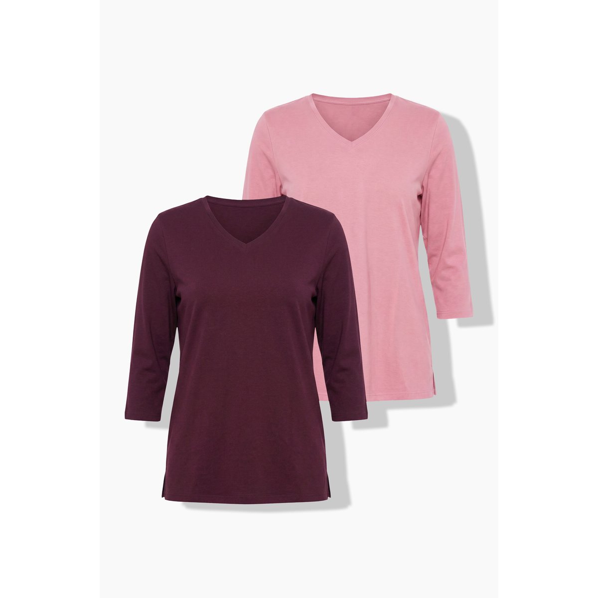 Lot de 2 T-shirts en jersey bord-côte bordeaux, ULLA POPKEN