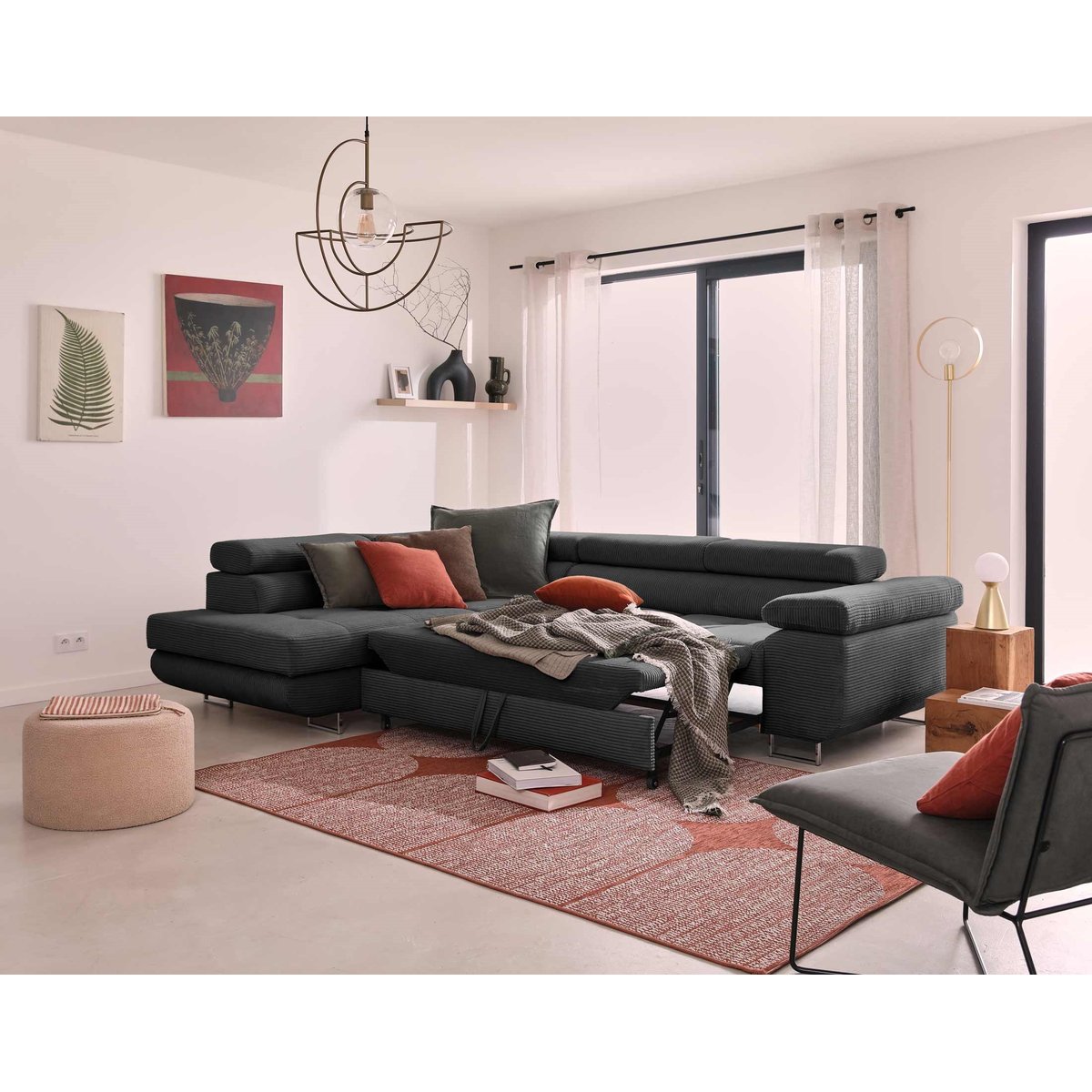 Canapé d'Angle Convertible 5 places - ZARIA gris foncé, BEST MOBILIER