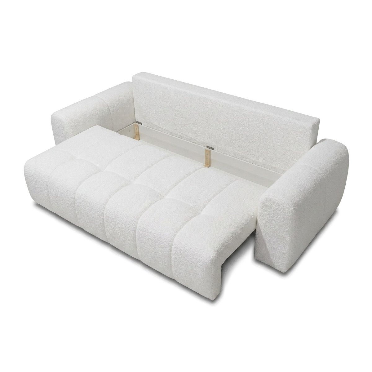 Canapé droit convertible 3 places en tissu bouclette, ROXELANE blanc, BOBOCHIC