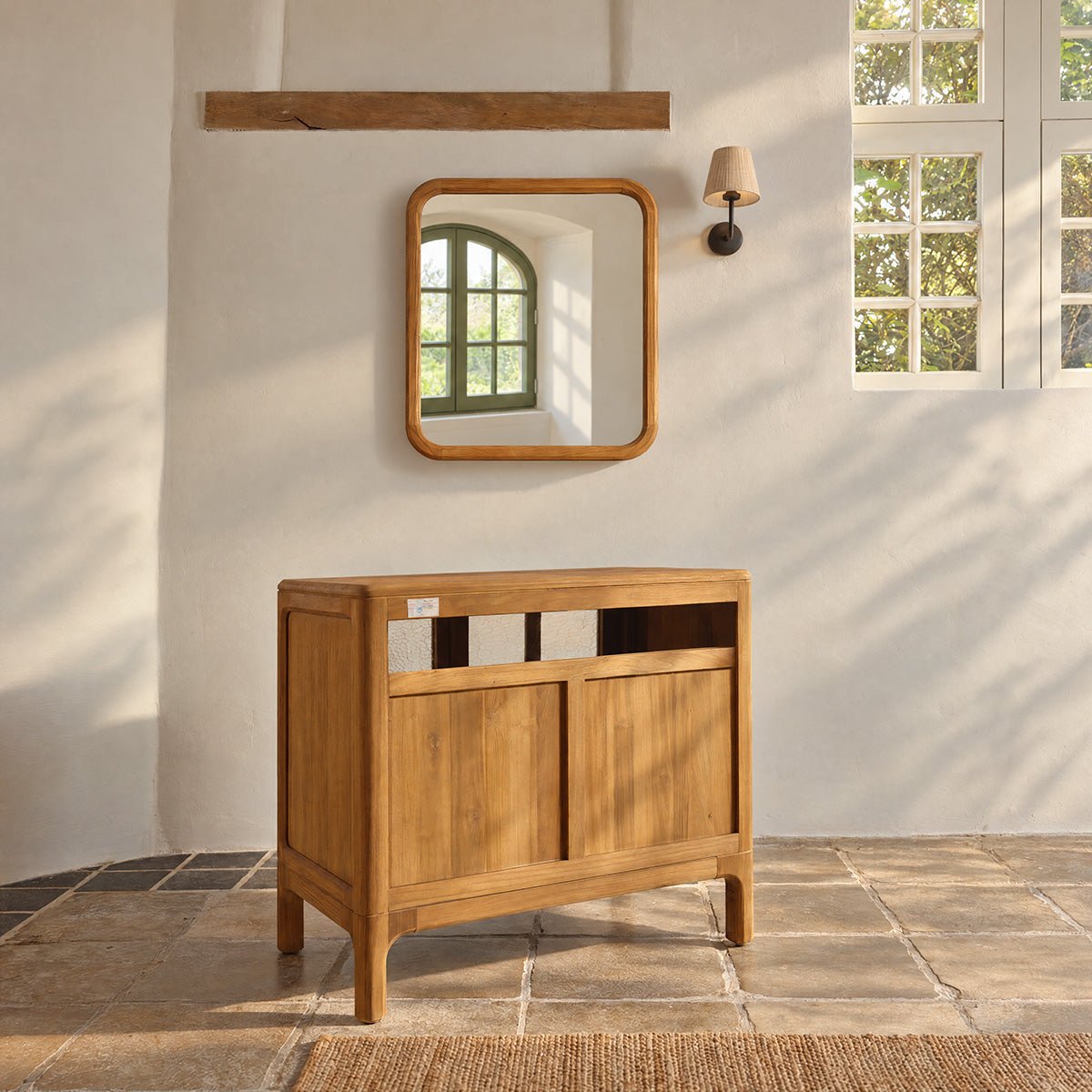 Meuble sous vasque en bois recyclé massif 2 portes 90 cm VELDE naturel, BERAH GETAH