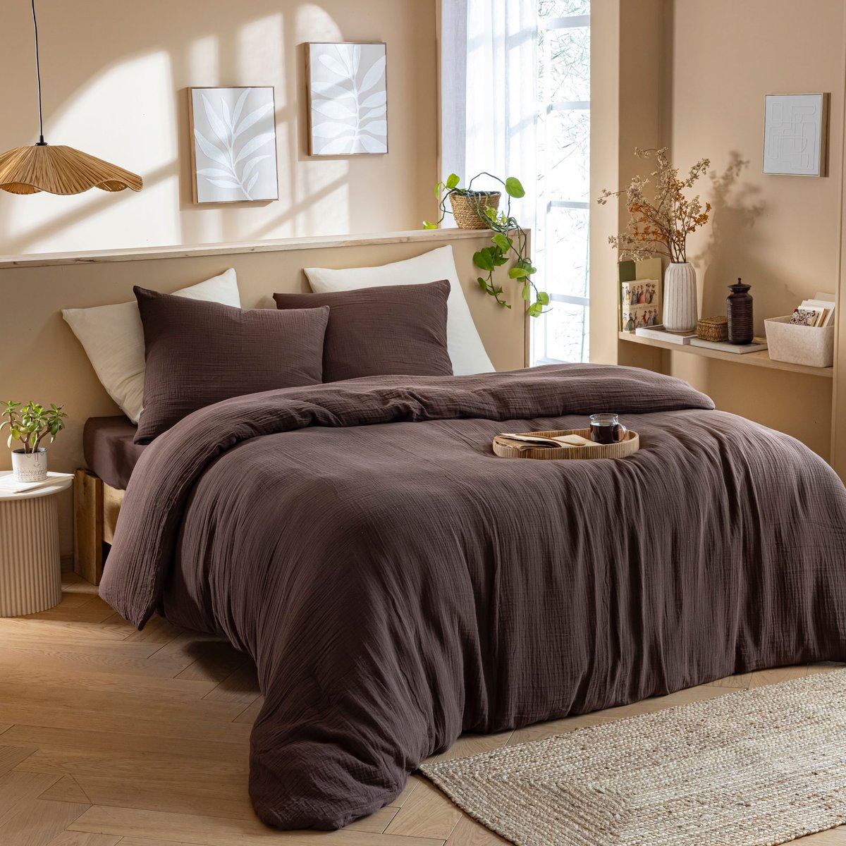 Housse de couette gaze de coton - JUNE marron, TERRE DE NUIT