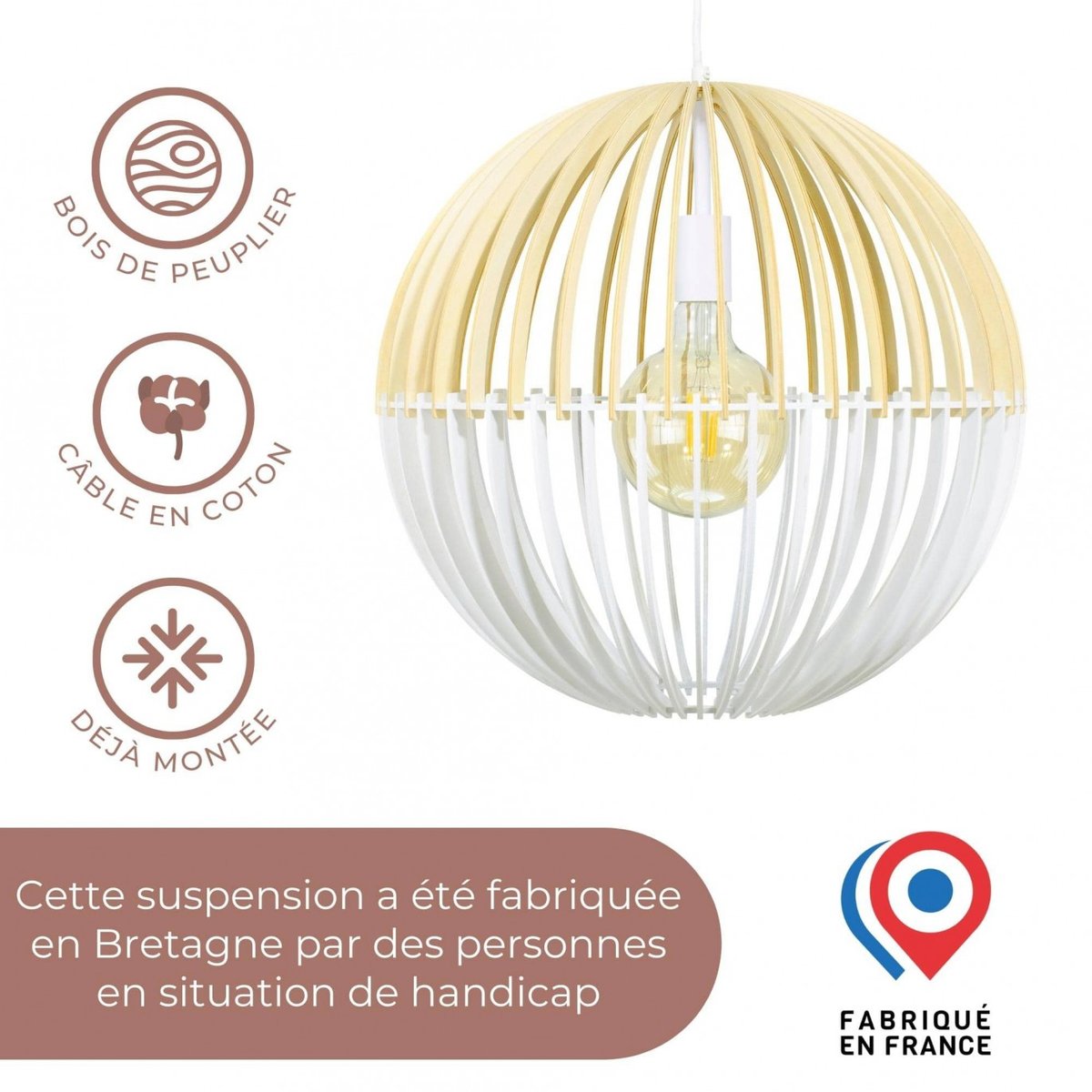 Suspension bois de peuplier grand modèle, COBLENCE blanc, C-CREATION
