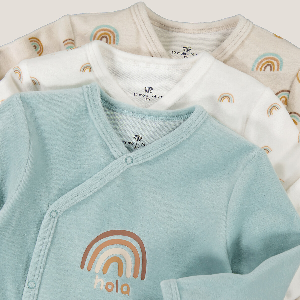 Set van 3 pyjama's, 1-delig in fluweel, regenbogen gemengd, LA REDOUTE COLLECTIONS