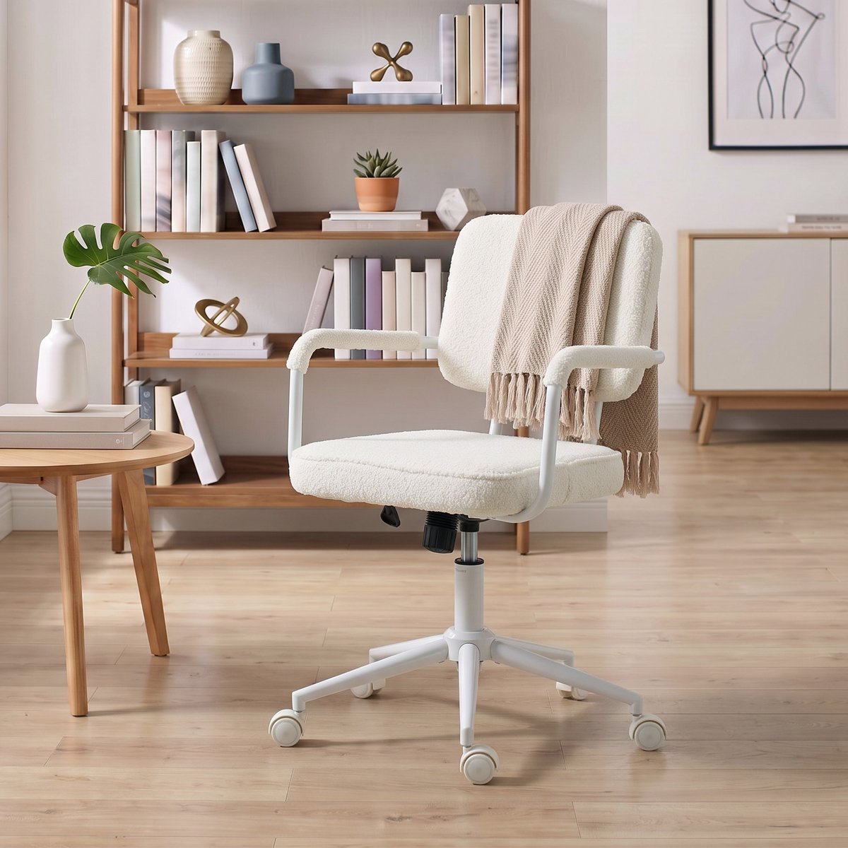 Chaise de bureau Tissu bouclette (100 % blanc crème, HOMCOM