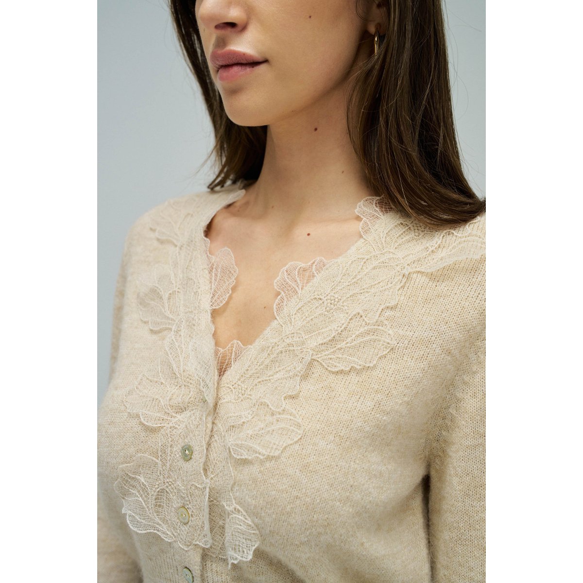 CARDIGAN AVEC DE LA DENTELLE beige, SALSA JEANS