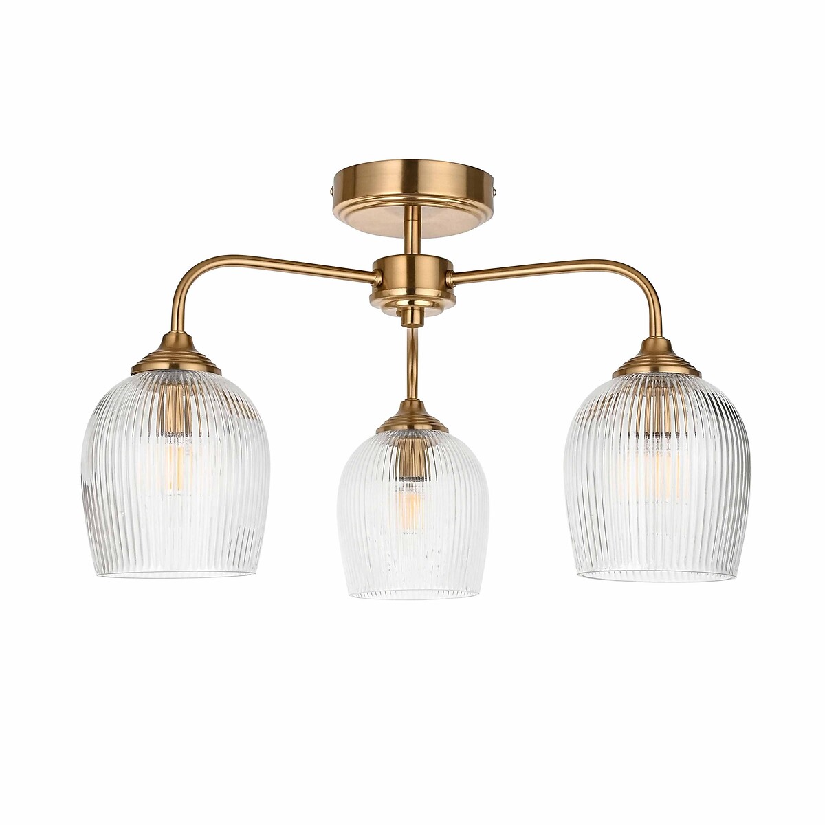 Ashbee 3-Light Ribbed Glass Semi-Flush Ceiling Light brass, ÉDITÉ