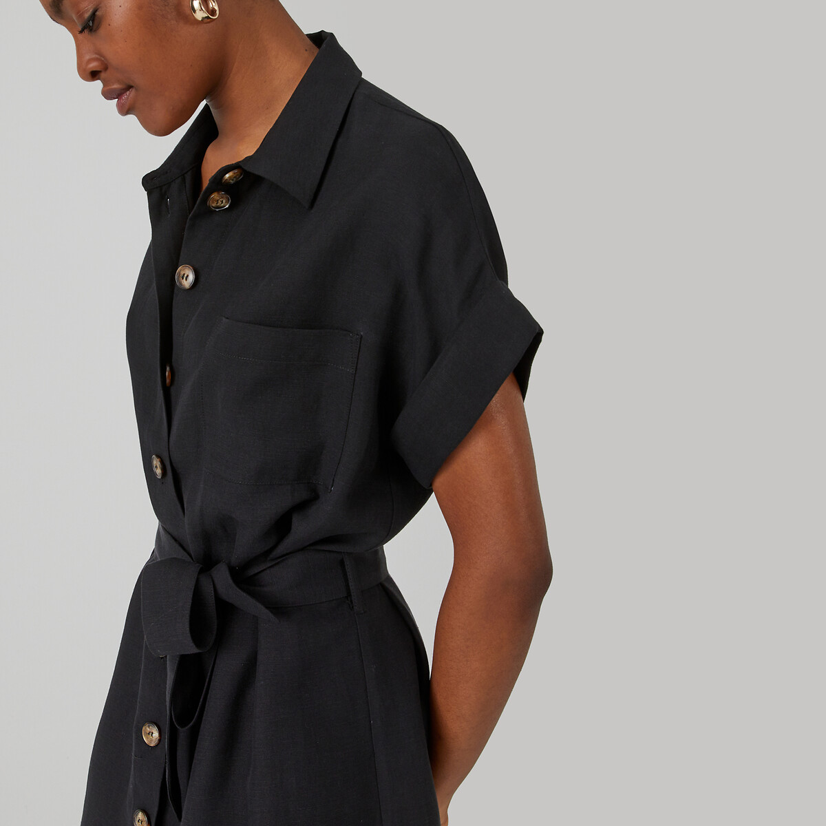 Robe-chemise mélange lyocell et lin noir, LA REDOUTE COLLECTIONS