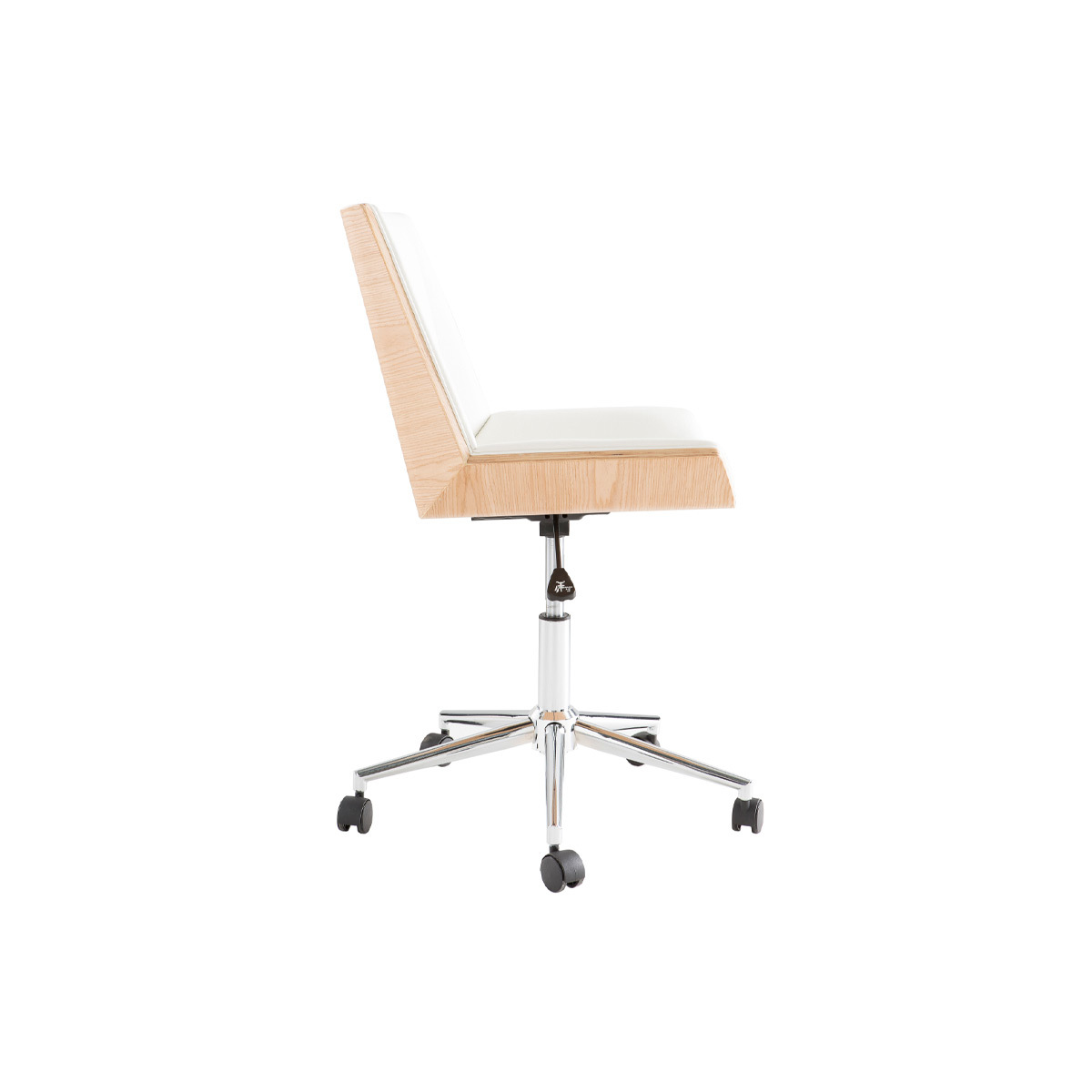 Chaise de bureau à roulettes design noire, bois foncé et acier chromé MELKIOR blanc, MILIBOO