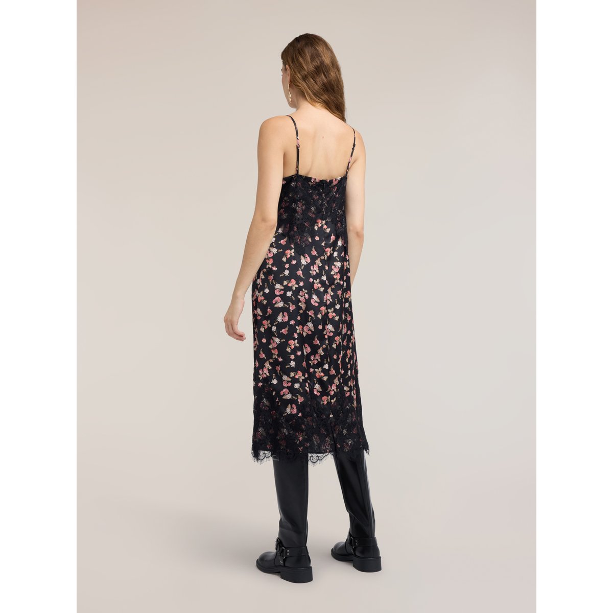 Robe avec imprimé floral et dentelle noir, MOTIVI