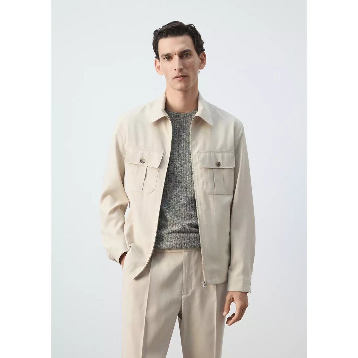 Veste regular fit en modal avec poches ivoire, MANGO MAN