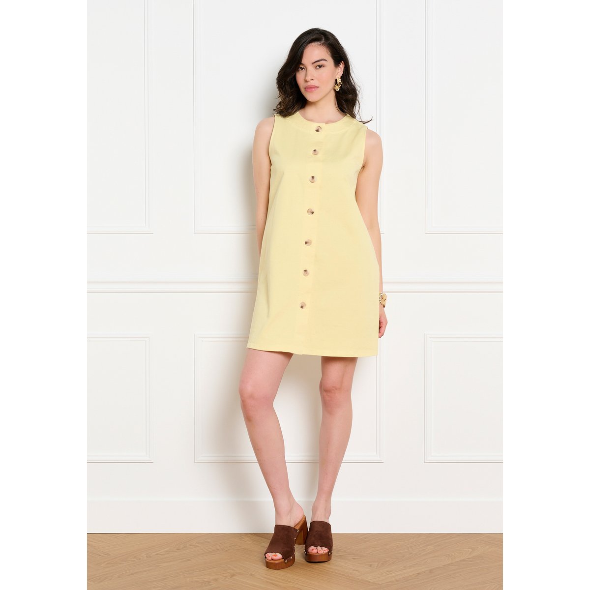 Robe boxy en twill jaune pastel, LOLALIZA