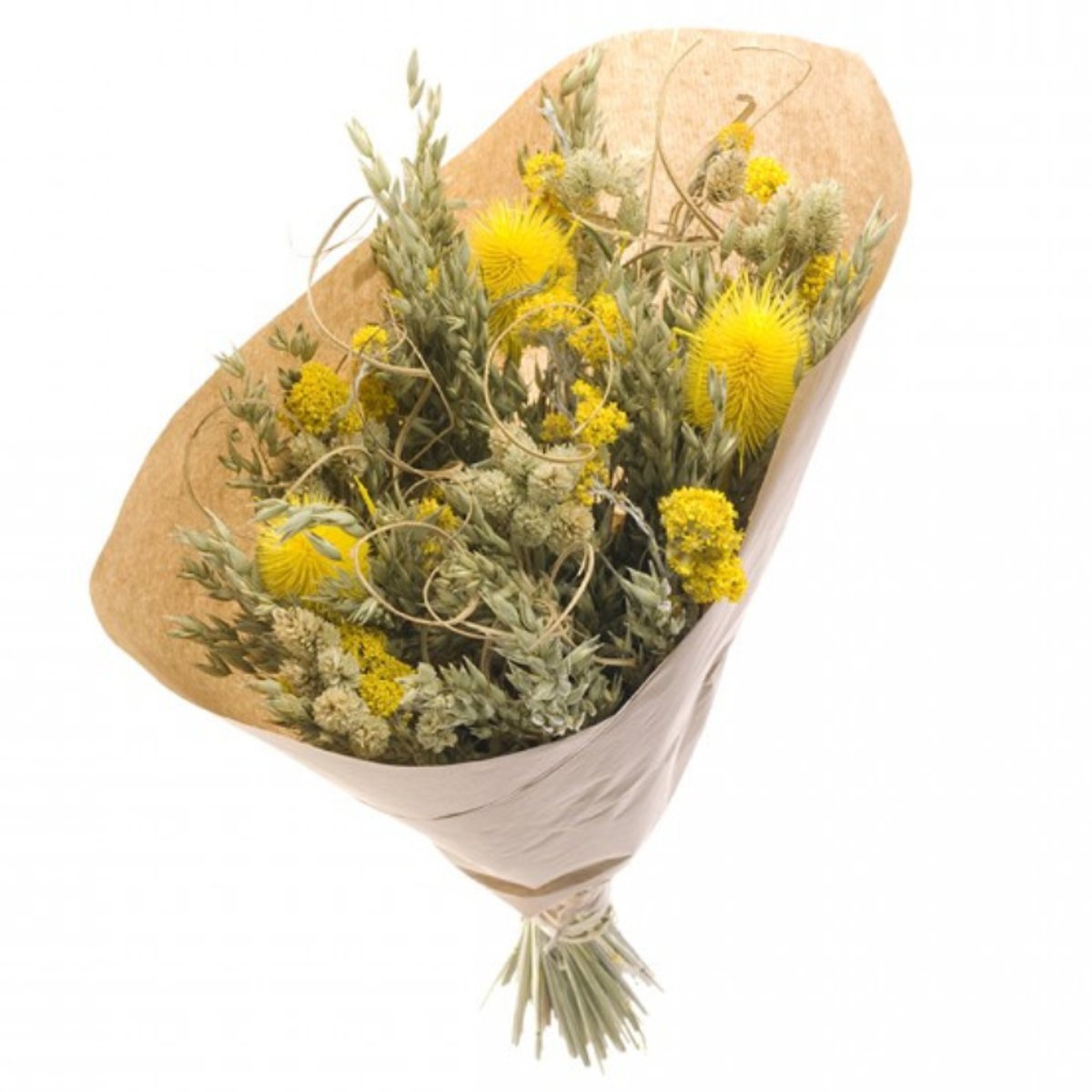 Bouquet de mariée fleurs séchées Jaunes 50 cm couleur unique, NATURALYS