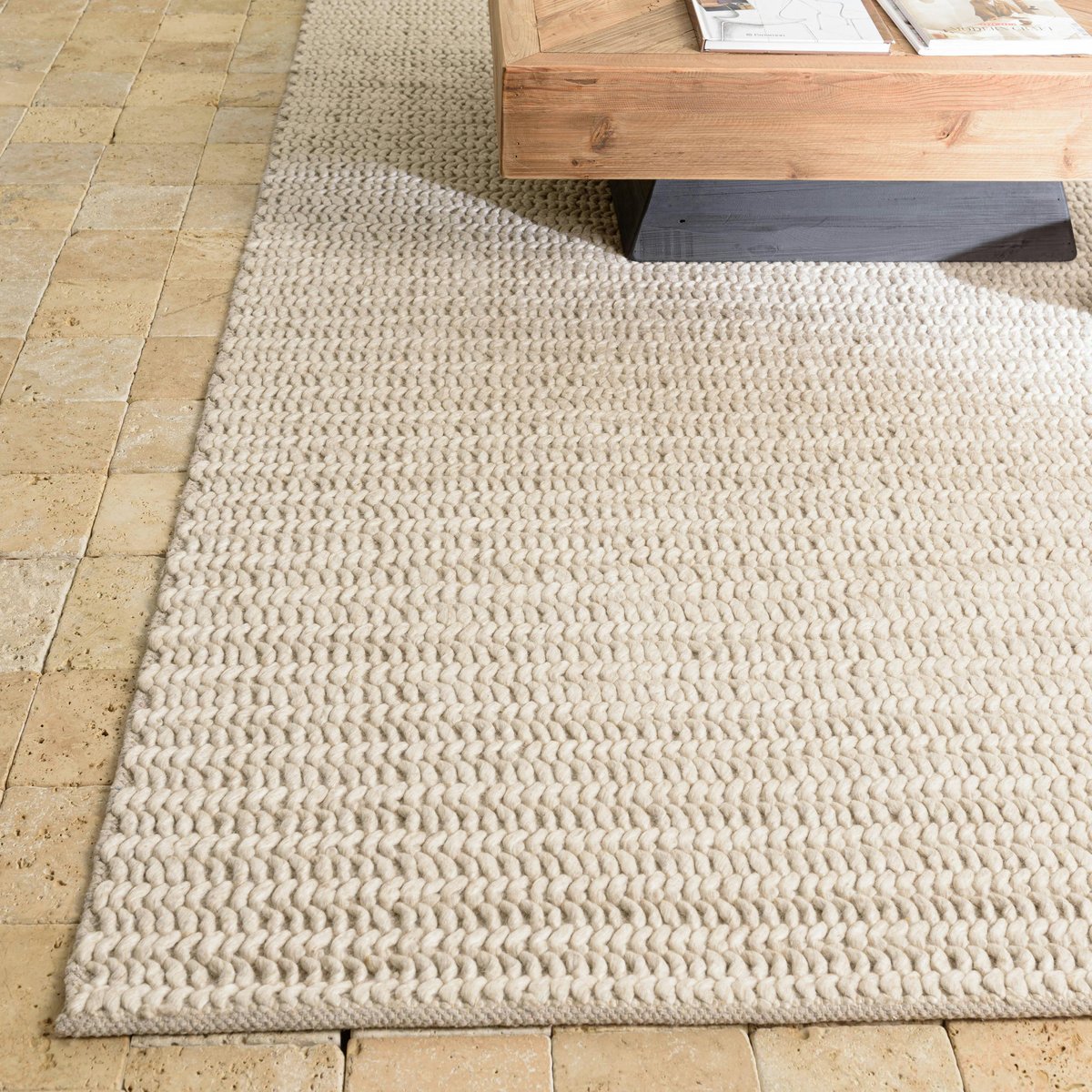 Tapis rectangulaire 200 x 290 cm laine tissée beige beige, PIER IMPORT