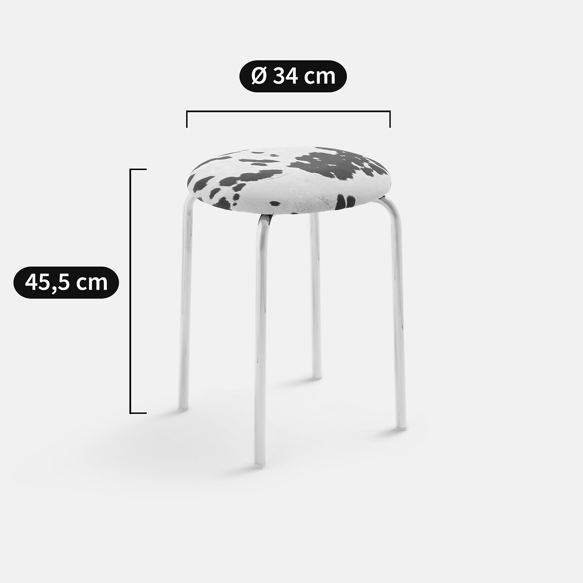 Tabouret, en chrome et tissu velours imprimé vache, AVINO imprimé vache, LA REDOUTE INTERIEURS