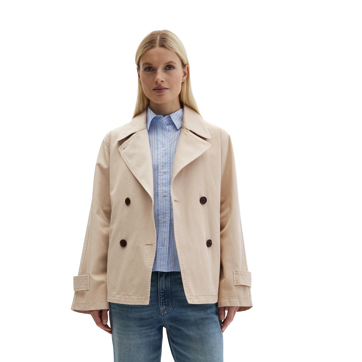 Veste caban relaxed garment-dyed en sergé de coton organique gris clair, MARC O'POLO