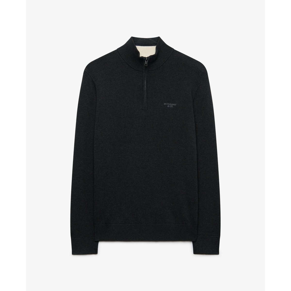 Pull Prep Essential Half Zip coupe ajustée anthracite chiné, SUPERDRY