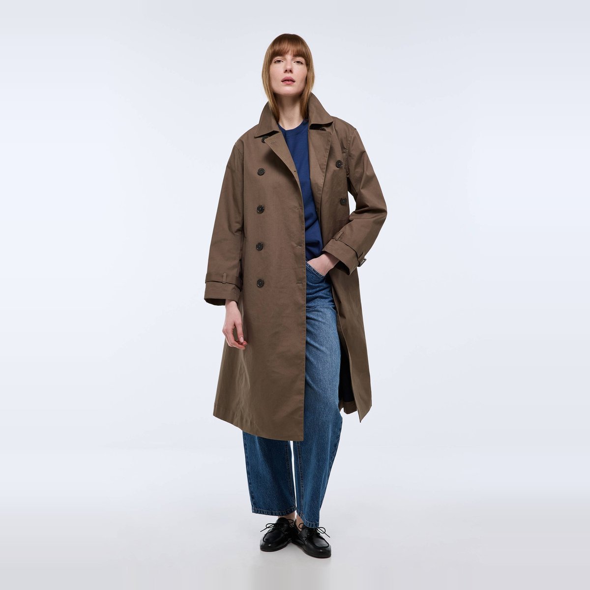 Trench long en coton kaki, MONOPRIX