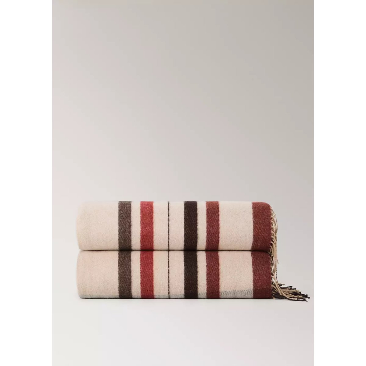 Plaid en laine à rayures avec détail de franges rouge-orangé, MANGO HOME