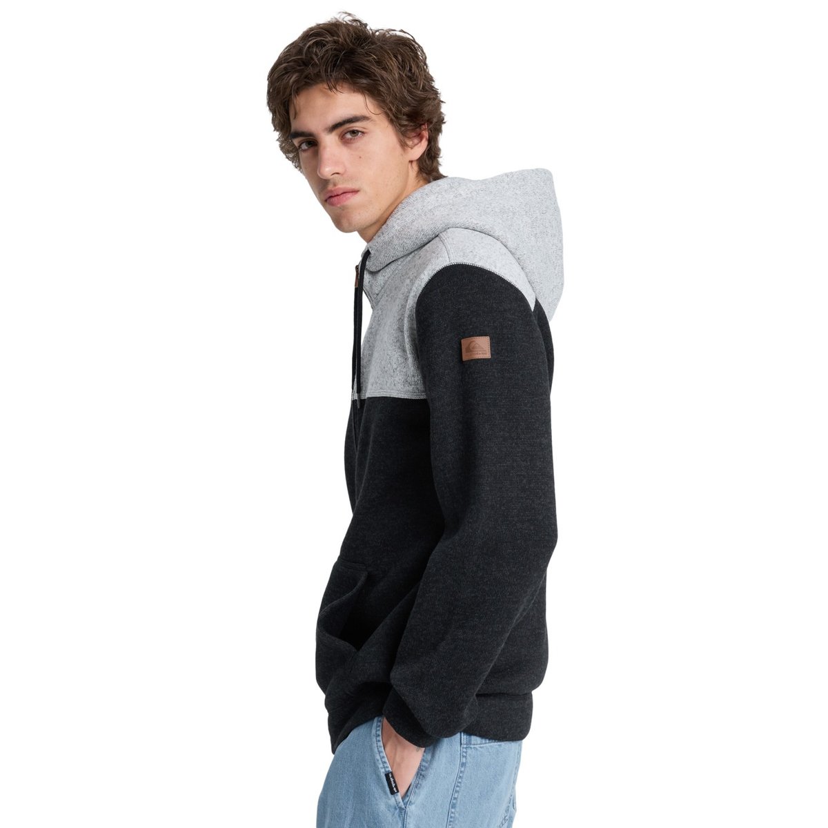 Sweat à capuche zippé KELLER BLOCK ZIP noir black heather, QUIKSILVER