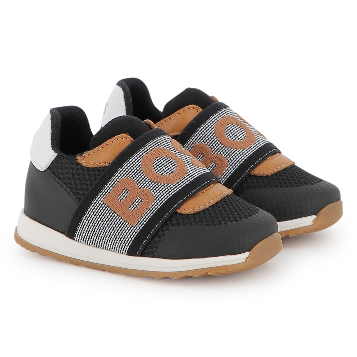 Sneakers con elastico logato black, BOSS KIDSWEAR