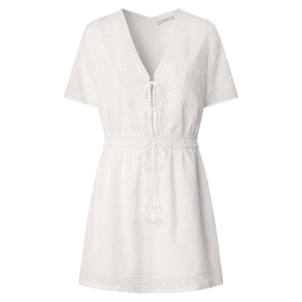 Robe Courte Avec Détails Brodés blanche mousse, PEPE JEANS