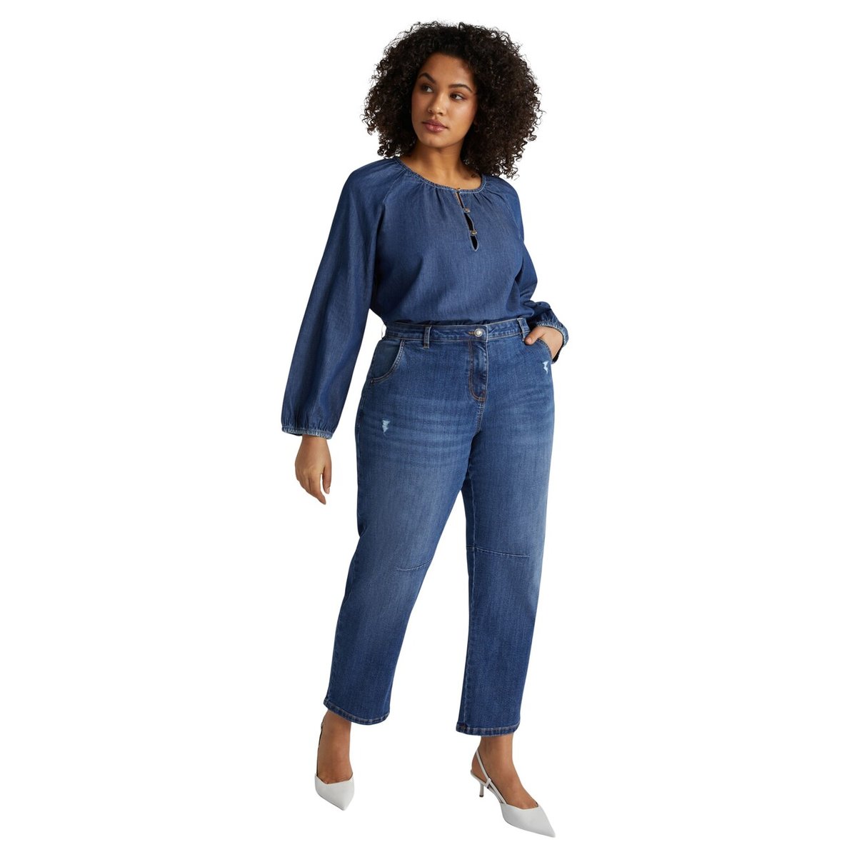 Jean coupe mom avec déchirures bleu, FIORELLA RUBINO