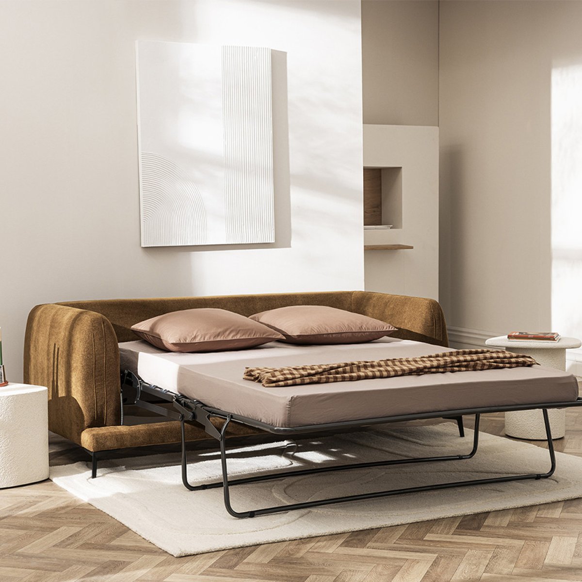 Canapé convertible express 3 places en tissu- KINNA bronze, DRAWER