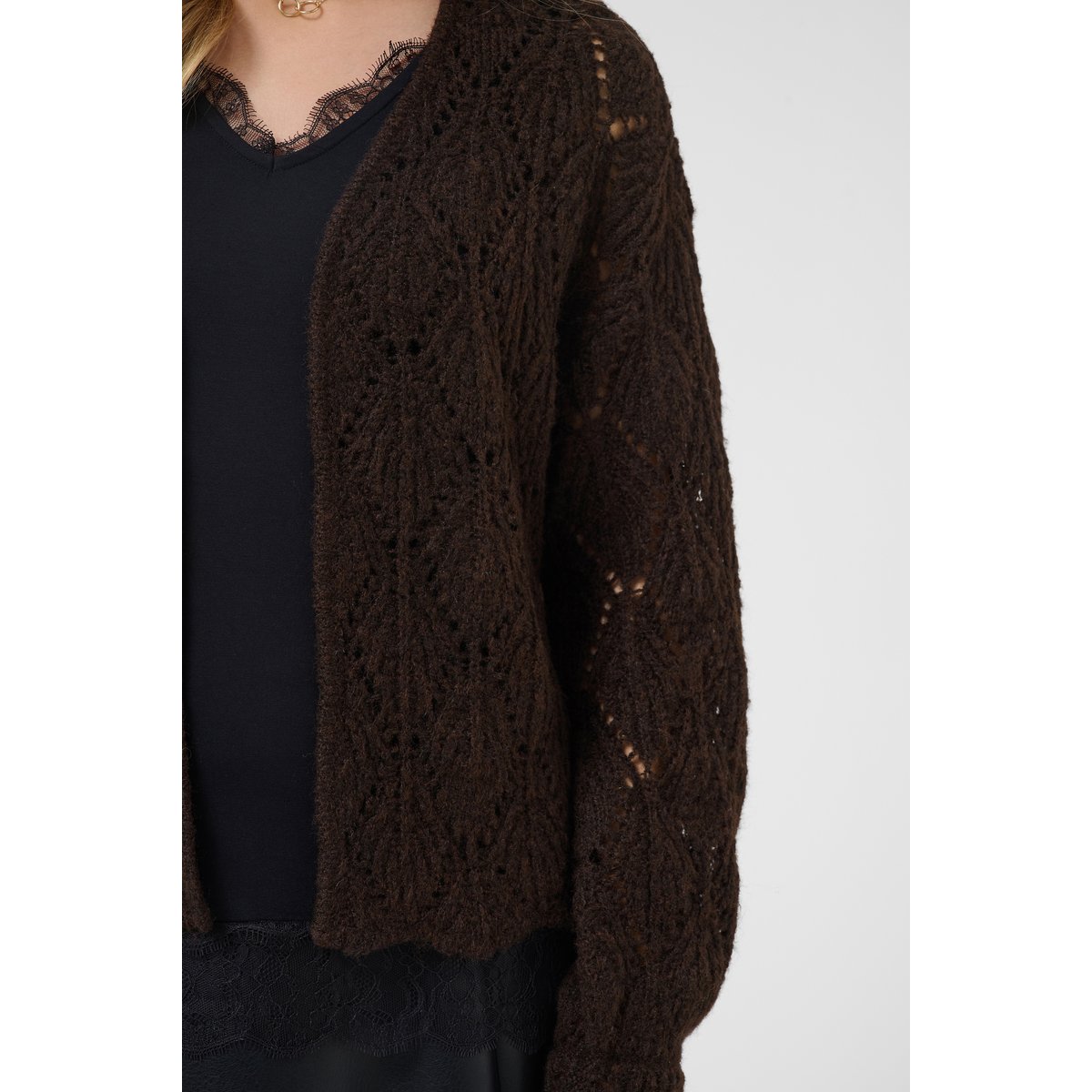 Cardigan à tricot marron java melange, CREAM
