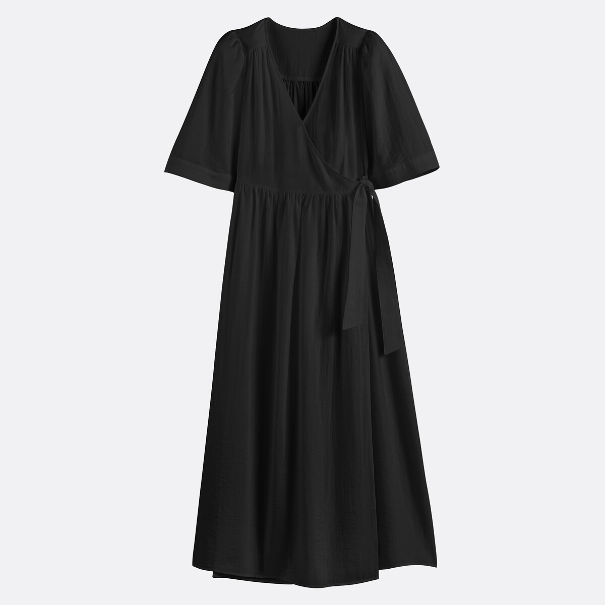 Abito lungo a portafoglio maniche corte nero , LA REDOUTE COLLECTIONS