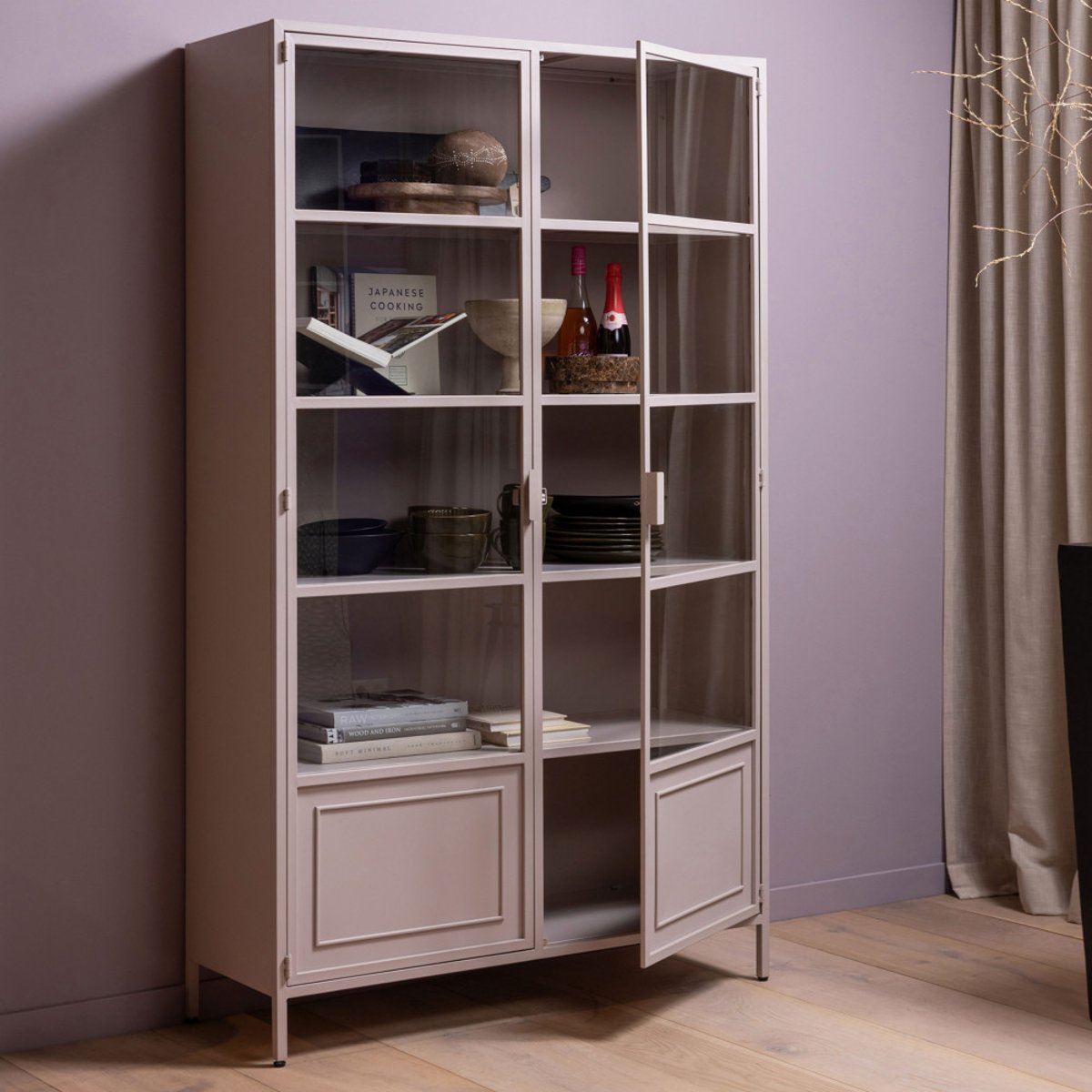 Vaisselier 2 portes en verre et métal H189cm- RONJA vieux rose, WOOOD