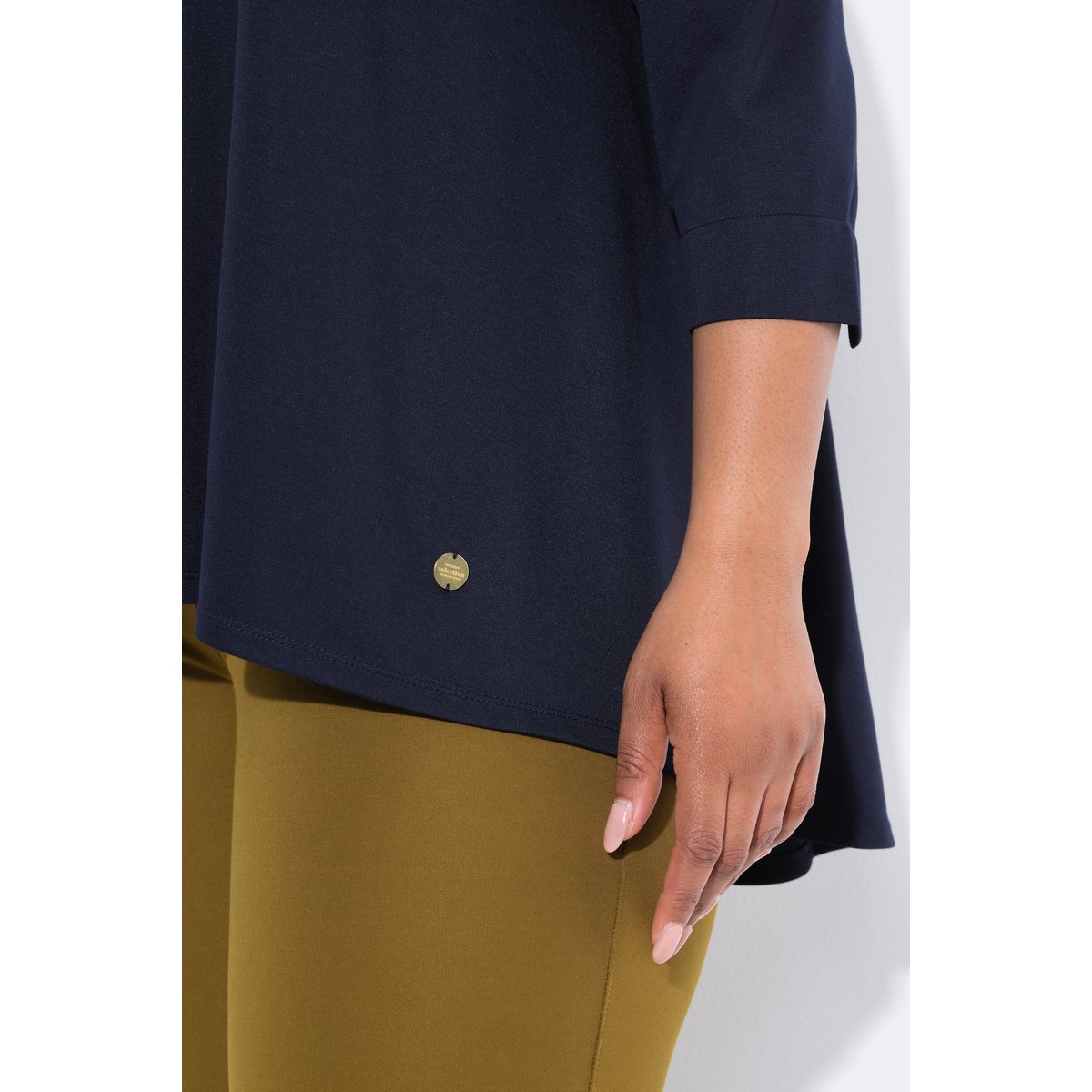 T-shirt col calice et manches 3/4 marine foncé, ULLA POPKEN