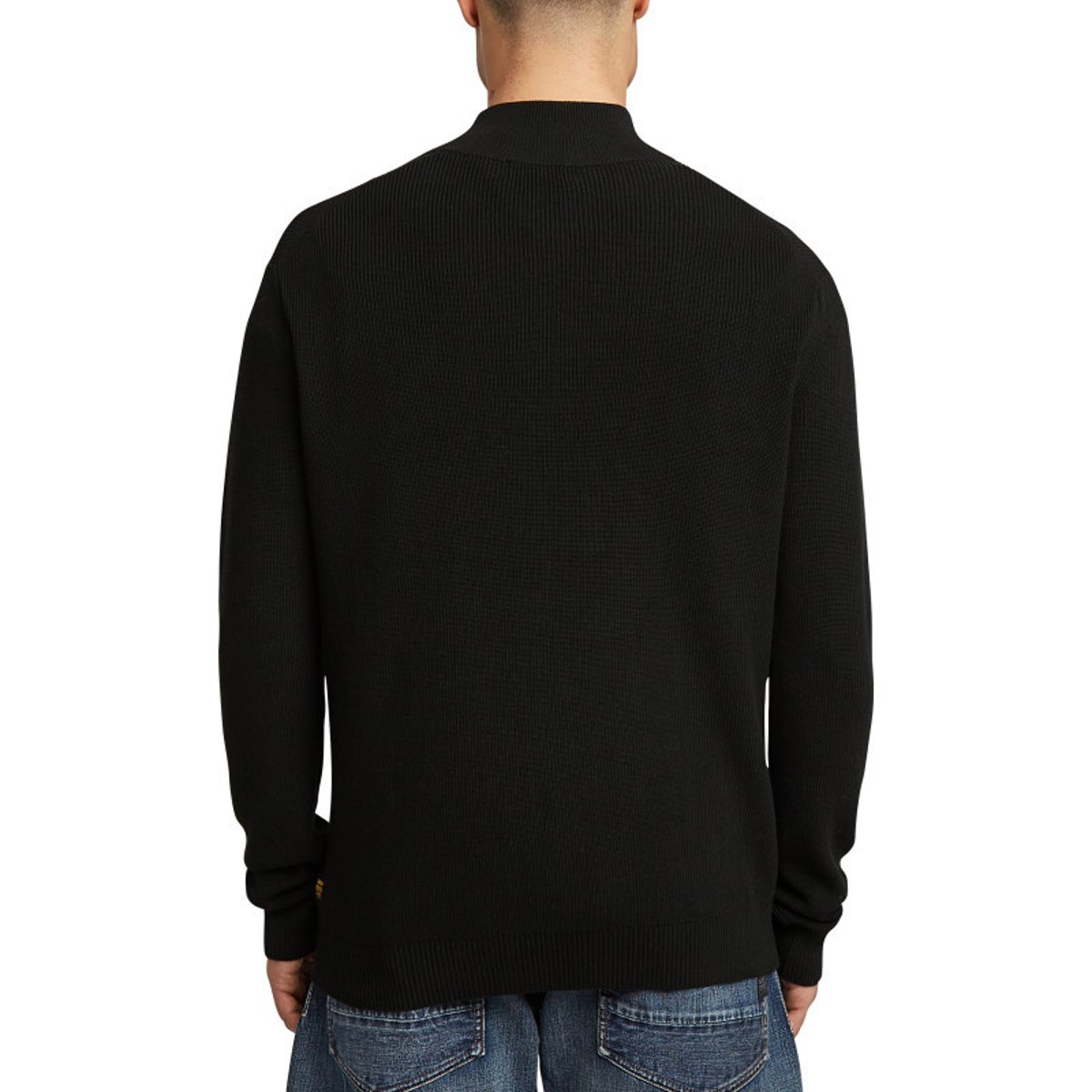 Pull en coton bleu marine en maille côtelée avec un col camionneur noir, G-Star RAW