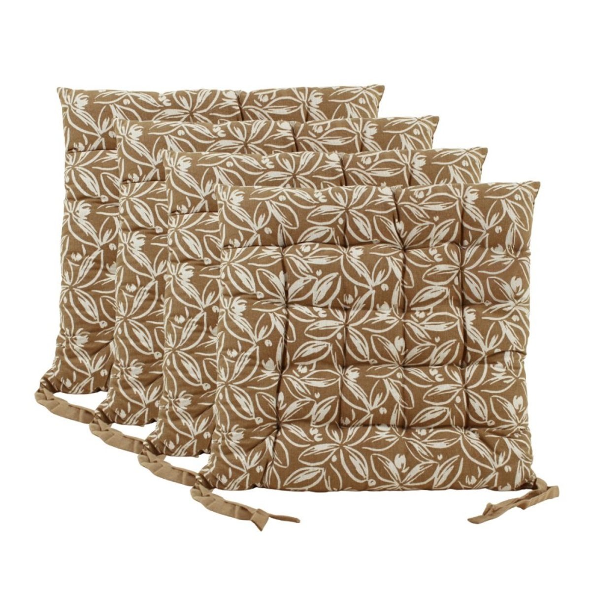 Lot de 4 galettes de chaise en coton à motifs jaune, ORNAMI