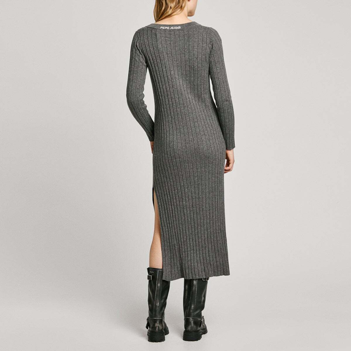 Robe Longue Côtelée gris foncé chine, PEPE JEANS