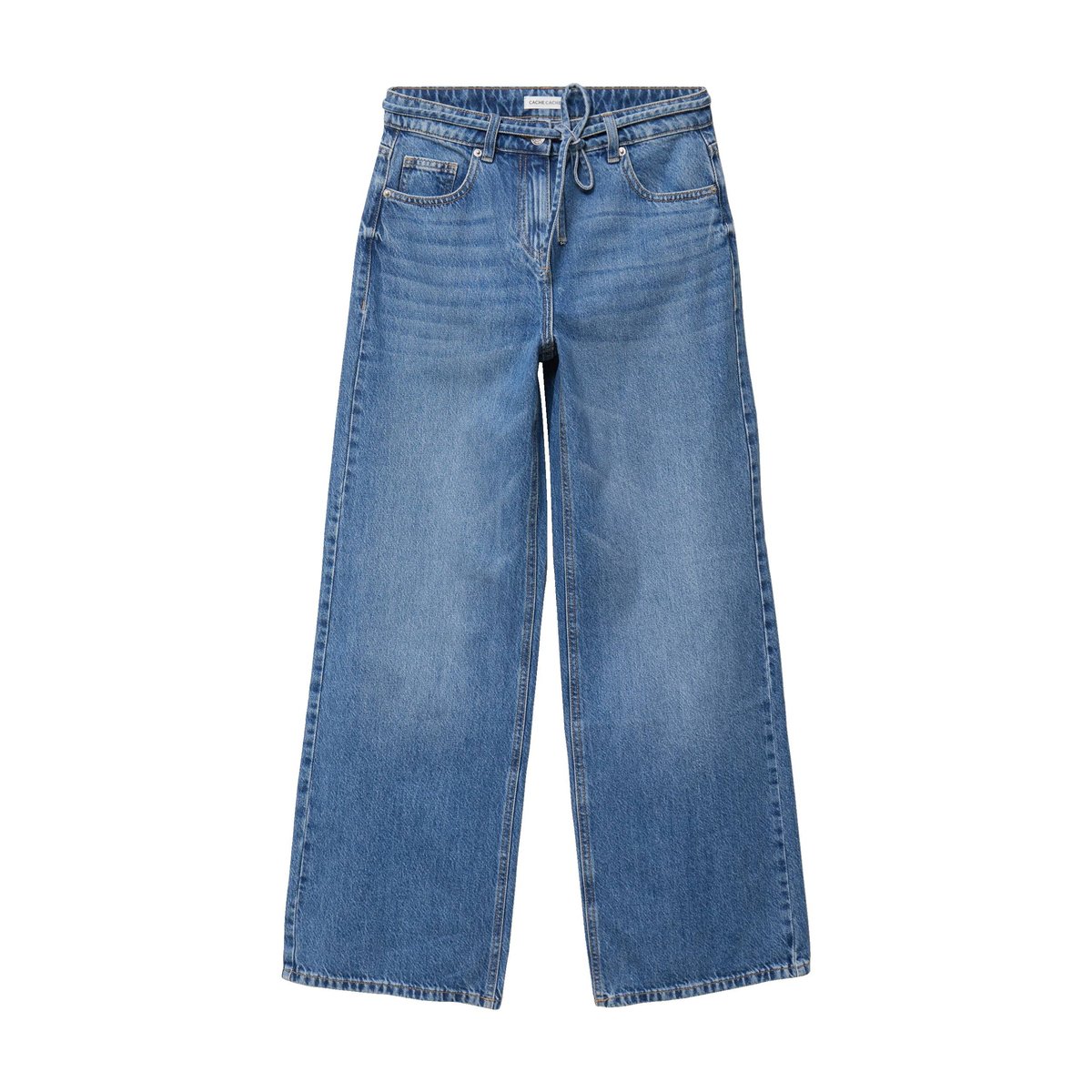 Jean wide leg ceinture taille standard denim double stone, CACHE CACHE