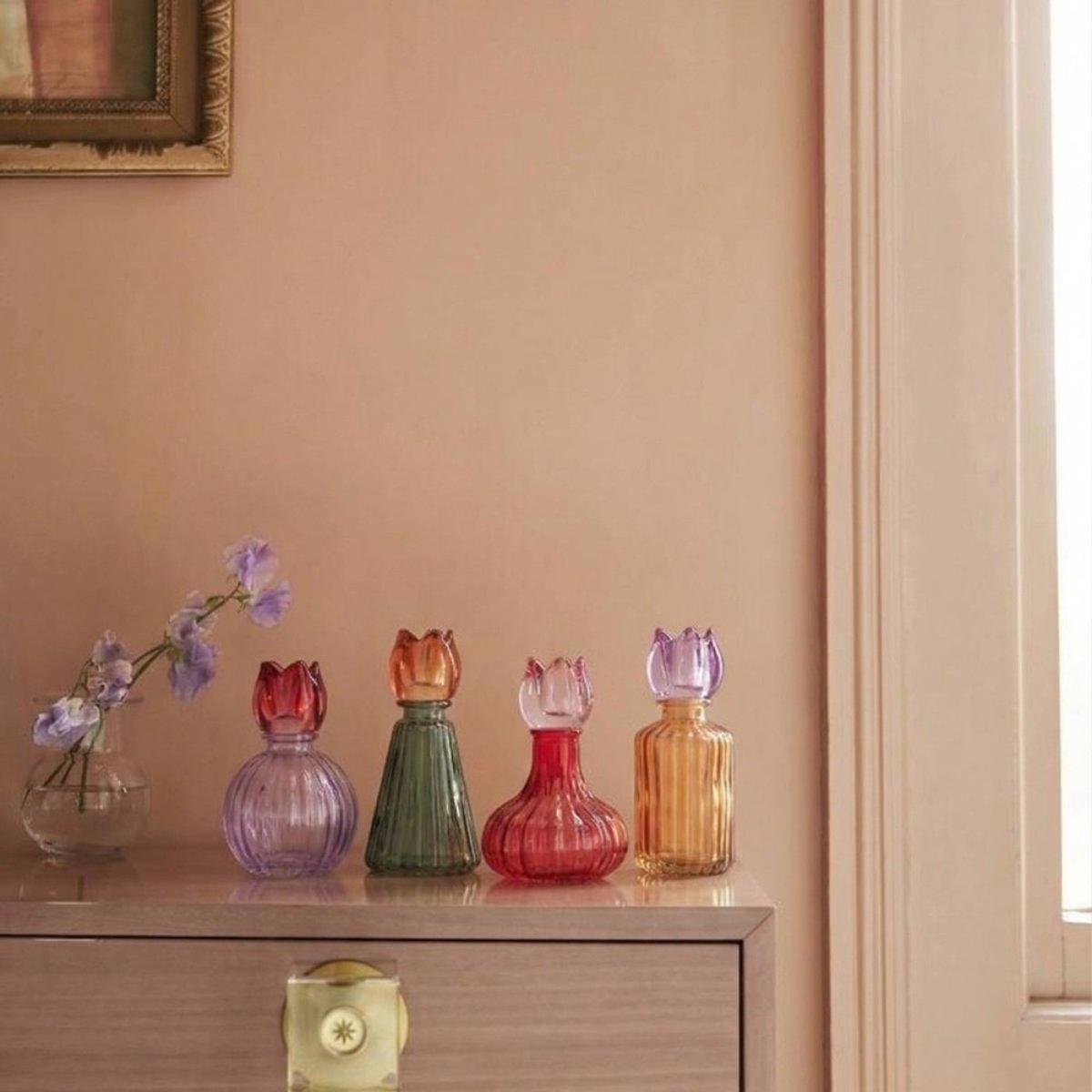 Set de 4 bougeoirs fleurs en verre couleurs assorties rose, HASHTAG DECO