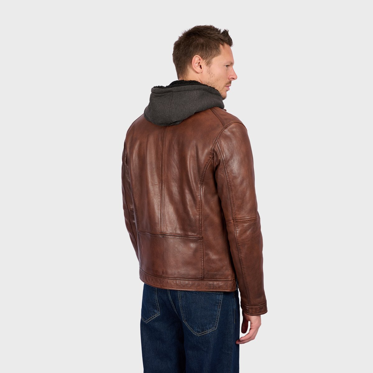 Veste en cuir à manches longues et col mao DRINK cognac, OAKWOOD