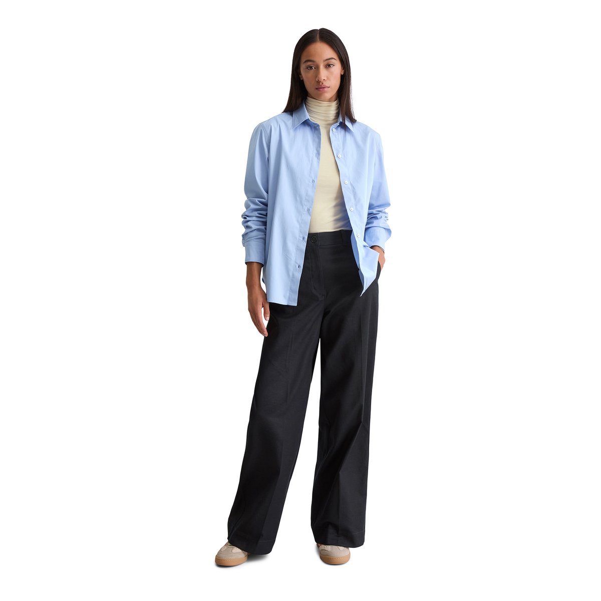 Blouse à manches longues regular en popeline de coton premium bleu clair, MARC O'POLO