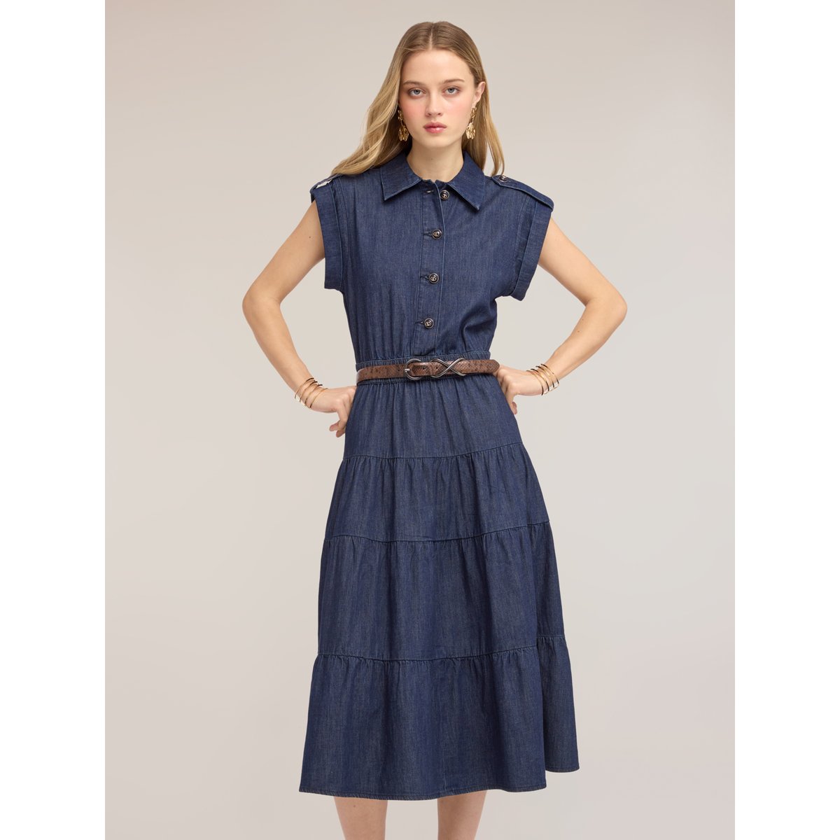 Robe chemise avec jupe à volants bleu, MOTIVI