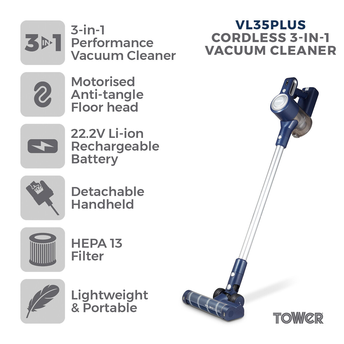 VL35 Pro Cordless Anti Tangle Vacuum - T513008 blue, TOWER