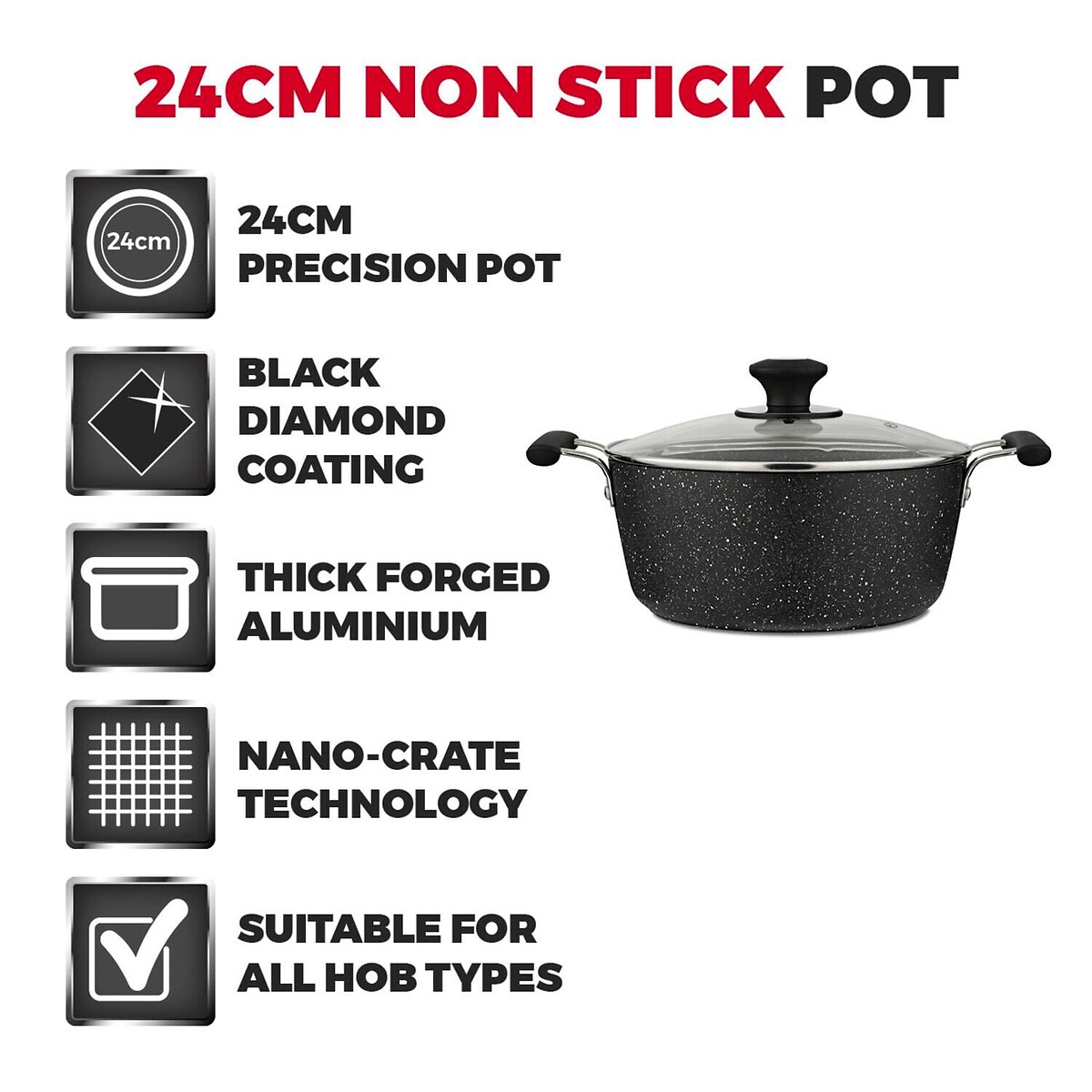 24cm Precision Stock Pot black, TOWER