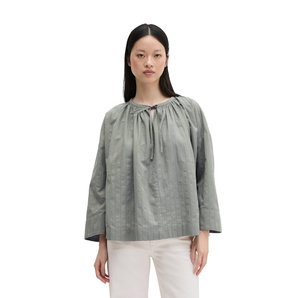 Tunique relaxed en voile de coton avec une fine broderie ajourée gris, MARC O'POLO