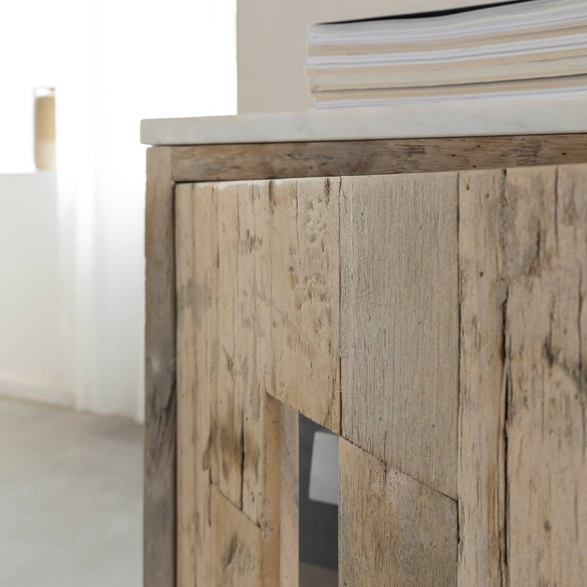 Buffet en bois recyclé et marbre DAMIAN bois clair, MADE IN MEUBLES
