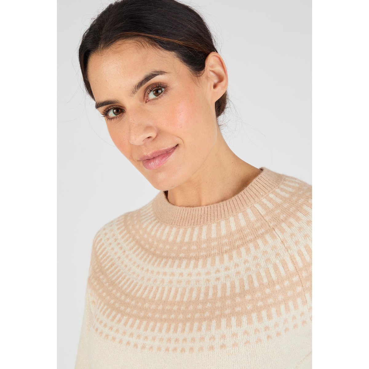 Pull jacquard et fils brillants Thermolactyl marron beige, DAMART