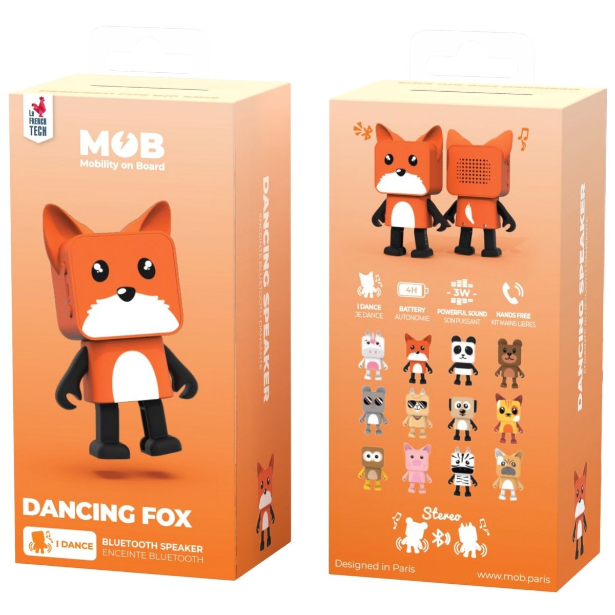 Enceinte dansante Animal Speaker orange, blanc, noir, MOB
