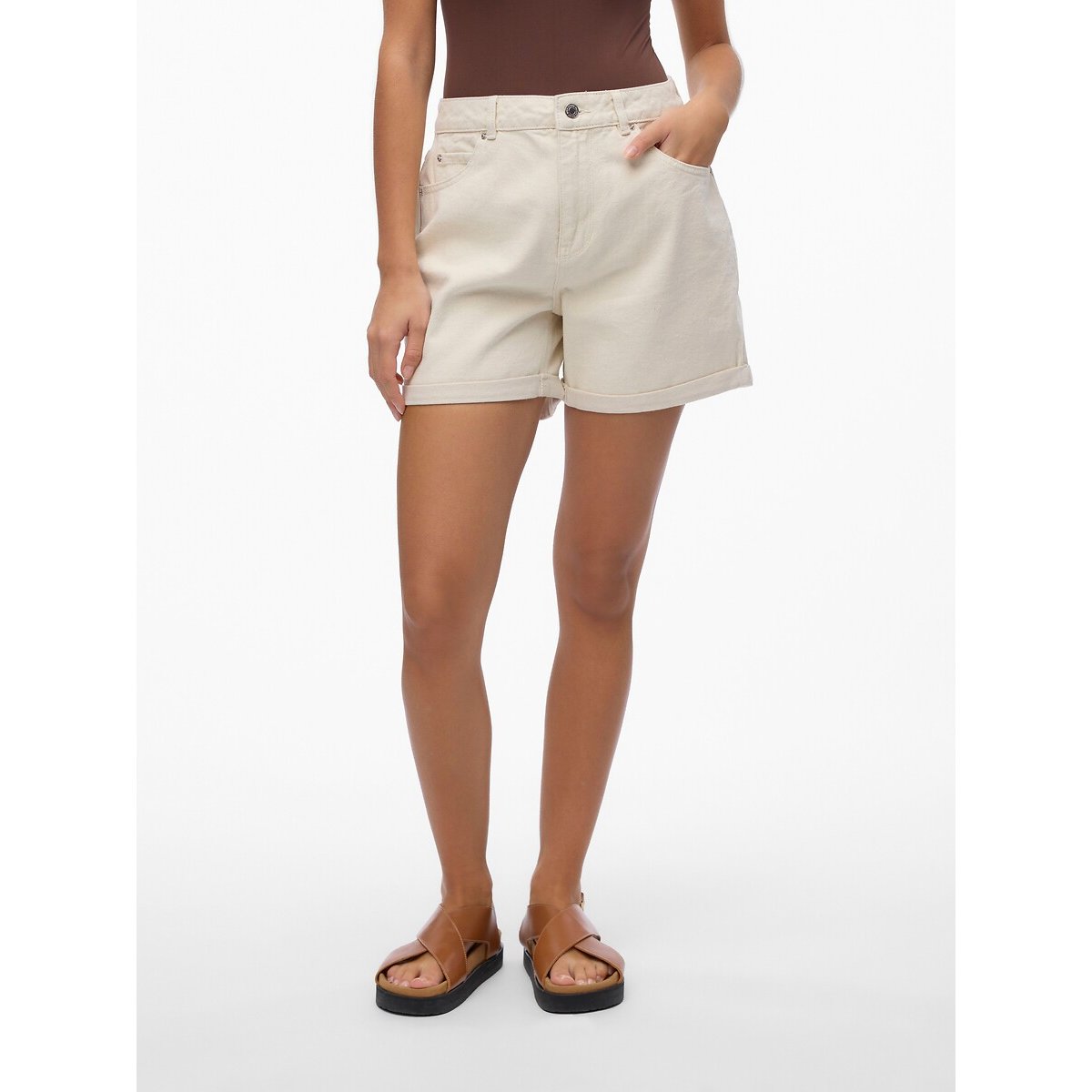 Short loose, taille haute ecru, VERO MODA