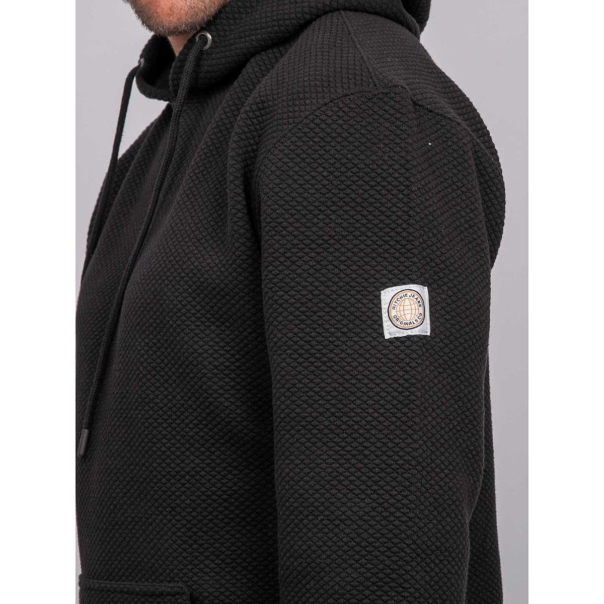 Sweat Capuche Maille Gaufrée Uni Werone noir, RITCHIE
