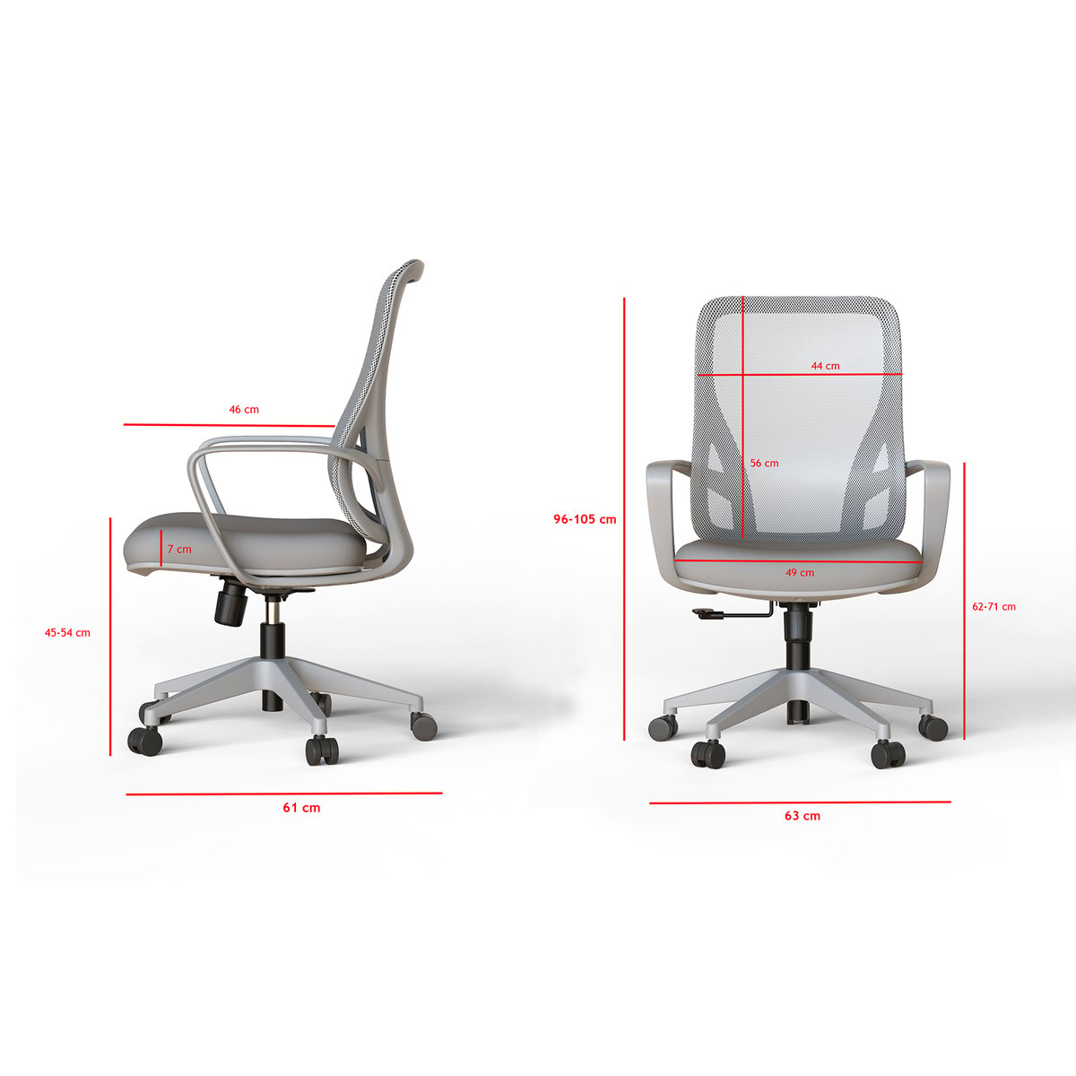 Chaise de bureau à roulettes en tissu et mesh, SELENE gris, HISPANOHOGAR