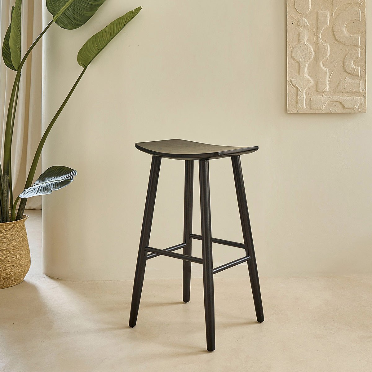 Lot de 2 tabourets de bar en teck massif  AMBRE noir, BERAH GETAH