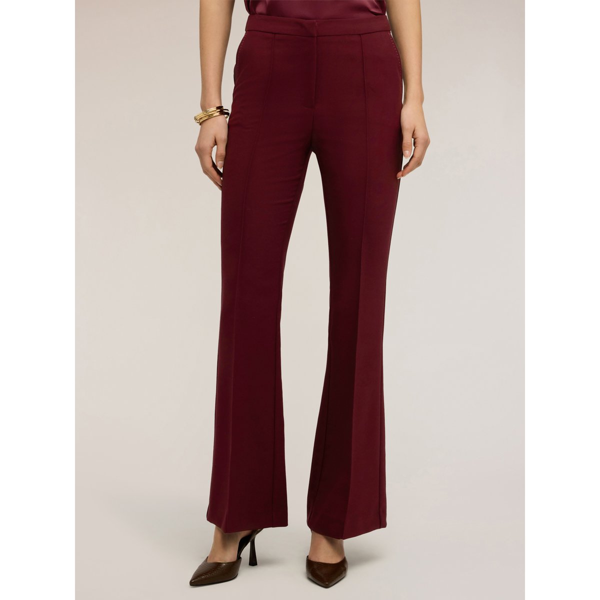 Pantalon bootleg en polyviscose burgundy, MOTIVI